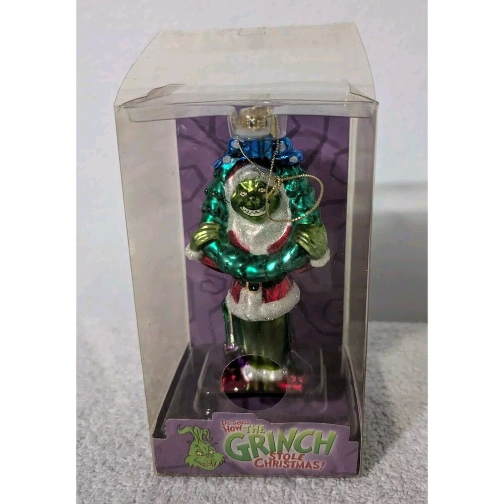 2004 Brass Key Grinch w/ Wreath Glass Ornament How Grinch Stole Christmas